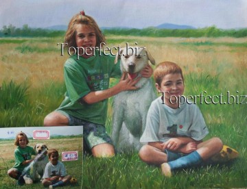 肖像画 Painting - imd022 子供とペットのポートレート